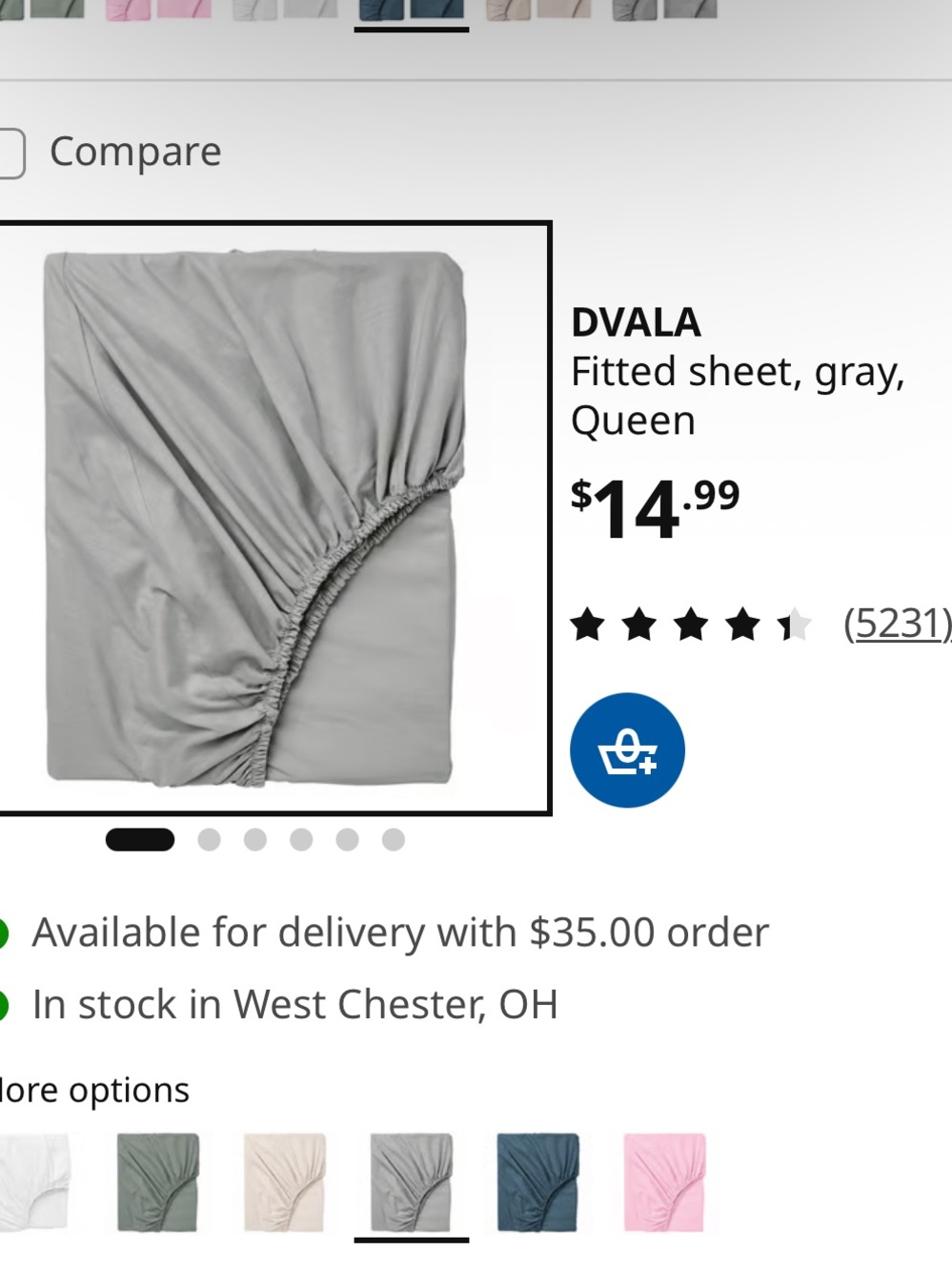 IKEA Dvala Gray Fitted Sheet - Queen